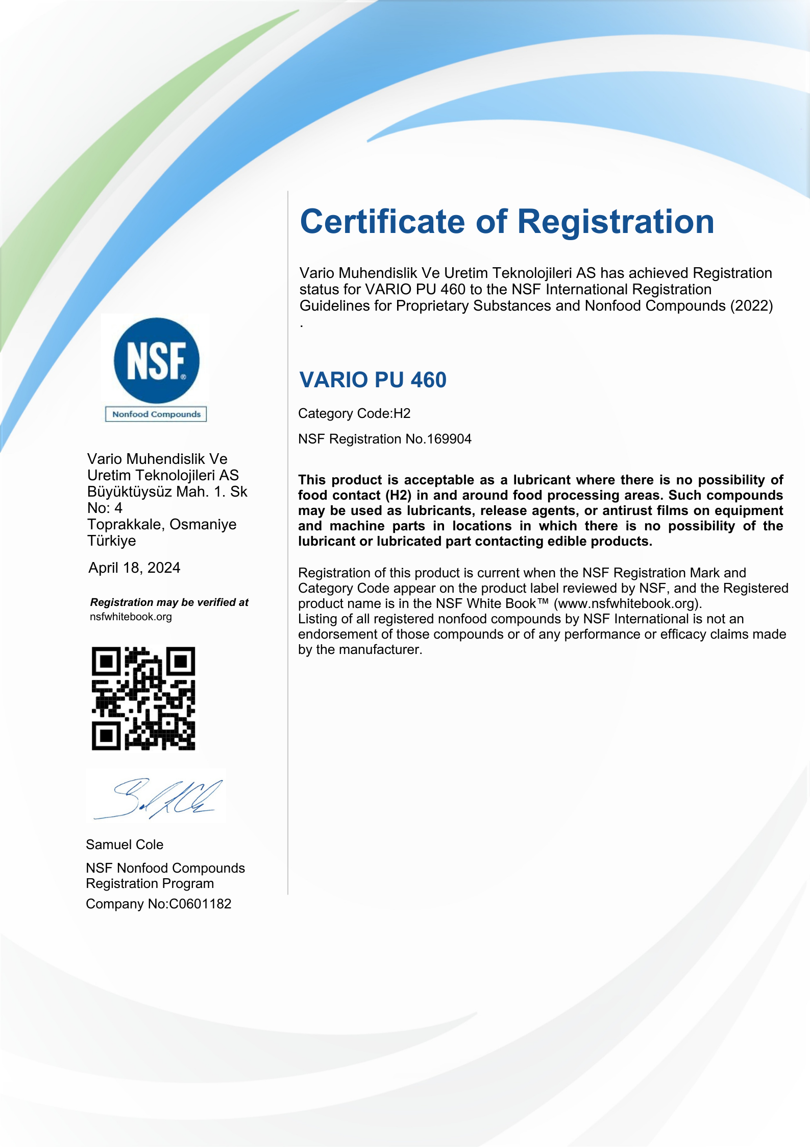 Vario Grease certificate 5